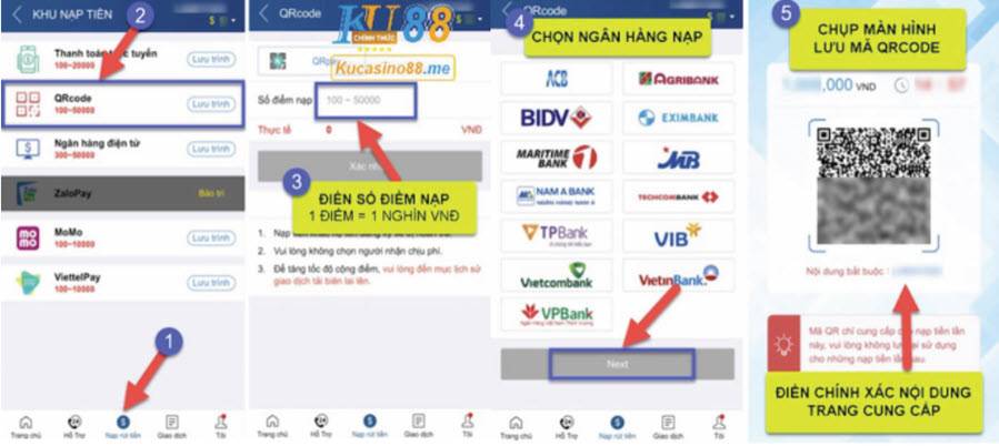 Nạp tiền vào Ku Casino bằng QR Code