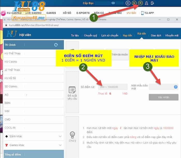 Rút tiền Ku Casino